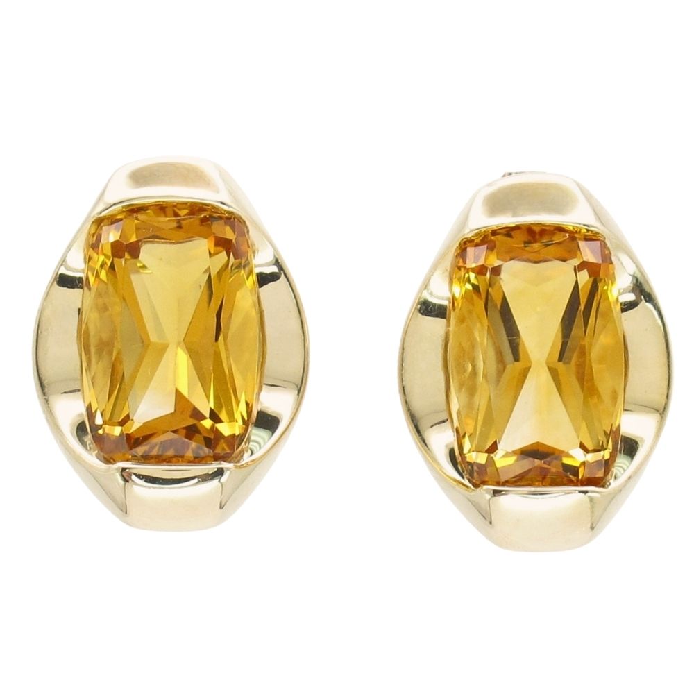 4.80ctw Cushion Citrine Contemporary Half Bezel Set Earrings 14K
