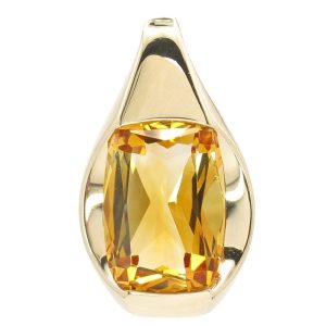 4ct Cushion Citrine Contemporary Half Bezel Pendant in 14k Yellow Gold
