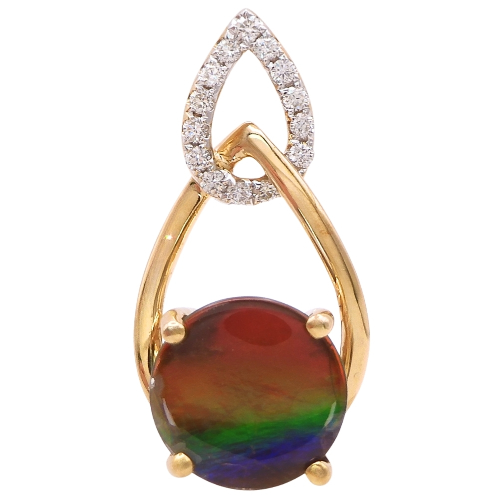 Ammolite Drop Pendant with Diamond Accents in 14K Gold