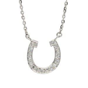 Art Deco Pin Converted Horse Shoe Necklace in 14K White Gold