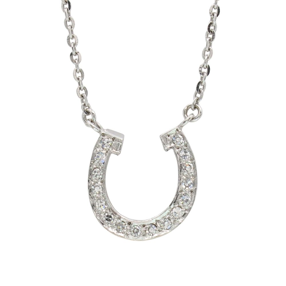 Art Deco Pin Converted Horse Shoe Necklace 14K