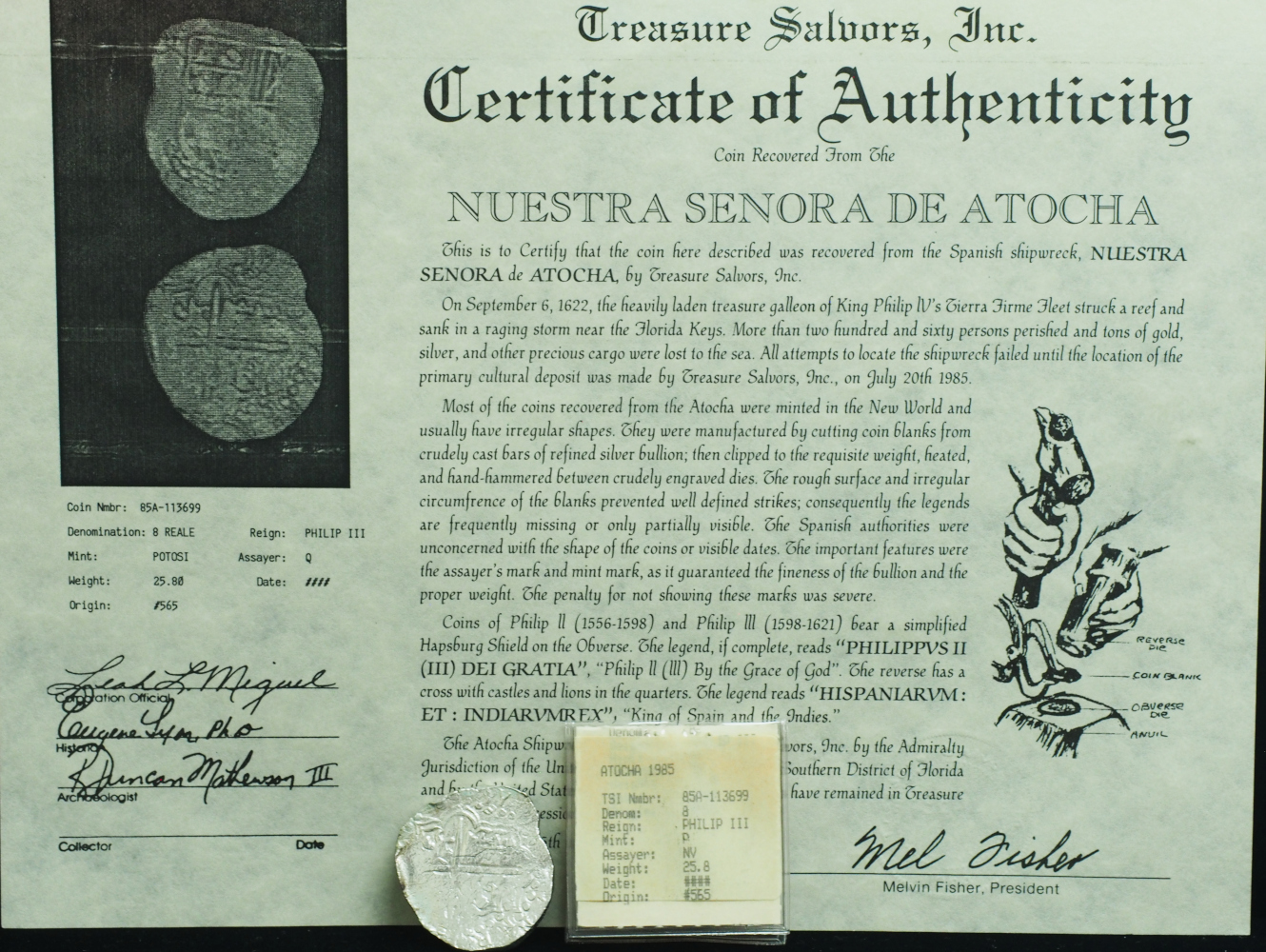 Atocha Shipwreck 8 Reales Grade 1 with CoA #113699 – Premium Spanish Treasure Coin
