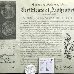 Atocha Shipwreck 8 Reales Grade 1 CoA #116985