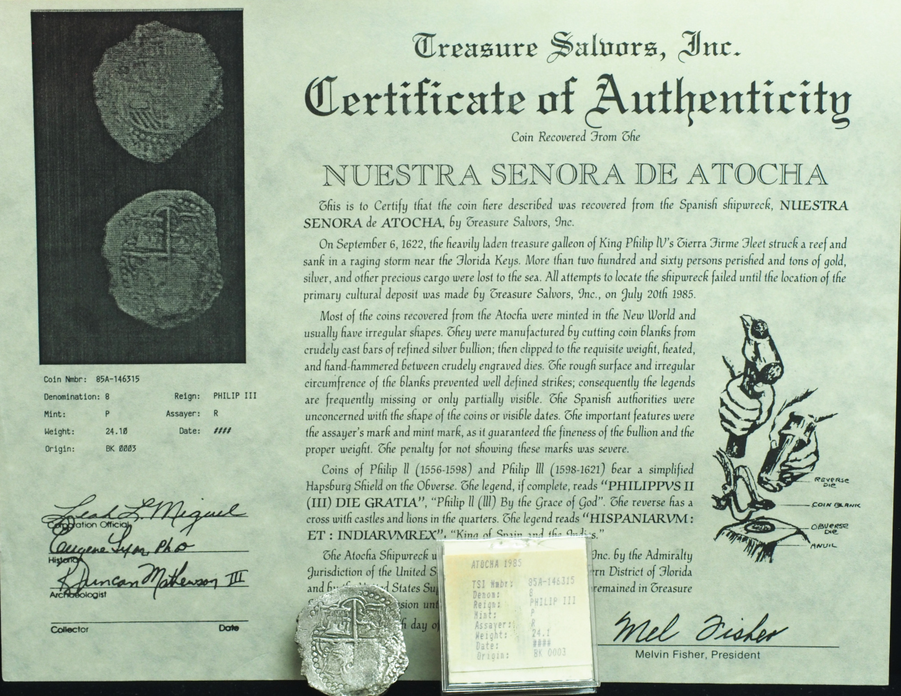 Atocha Shipwreck 8 Reales Grade 1 Rincon Assayer with CoA #146315 – Premium Spanish Treasure Coin