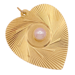 Big Vintage Heart Charm 14K Cultured Pearl