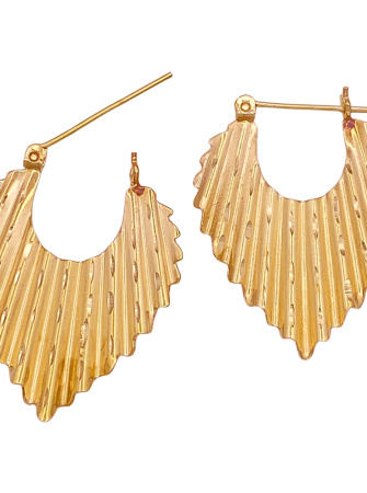 Crimped Design Flat Heart Shape Hoop Earrings 14K Gold