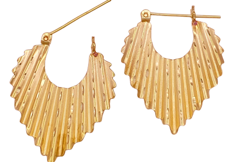 Crimped Flat Hoop Earrings 14K Gold