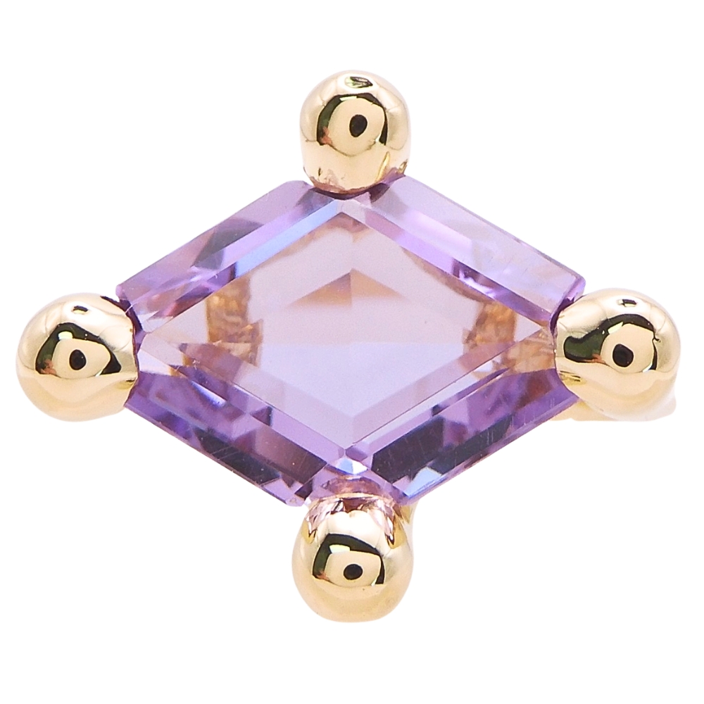 Fantasy Cut Amethyst East to West Solitaire Ring Yellow Gold
