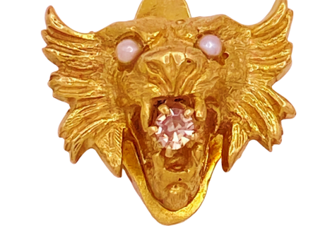 Edwardian Lion Slide Charm 14K Diamond Seed Pearl