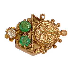 Emerald Diamond Victorian Slide Charm 14K Gold