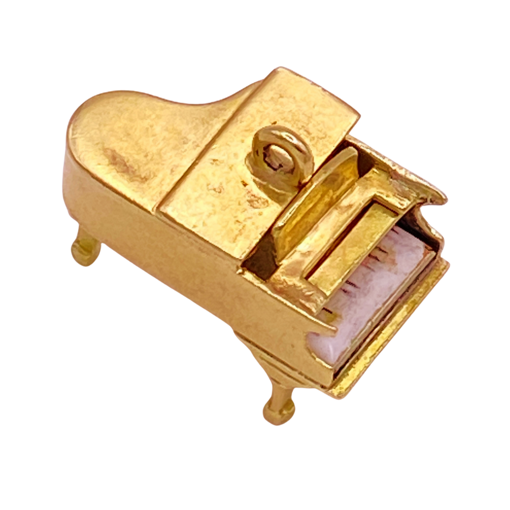 Vintage Grand Piano Charm 14K Gold Three-Dimensional