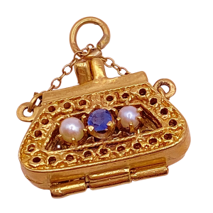 Jeweled Moving Purse Charm 14K Gold