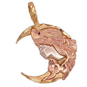 Lady in Moon Pendant Charm 14K Gold