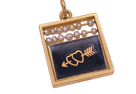 Lample Abacus Chalkboard Charm 14K Gold Enamel Pearl