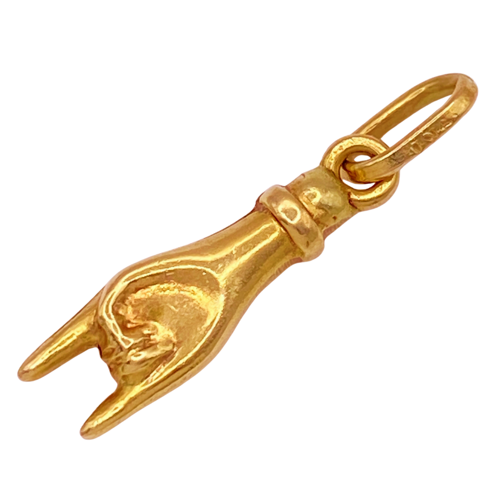 Mano Cornuta Horned Hand Vintage Luck Amulet Charm 14K Gold Reversible Three-Dimensional