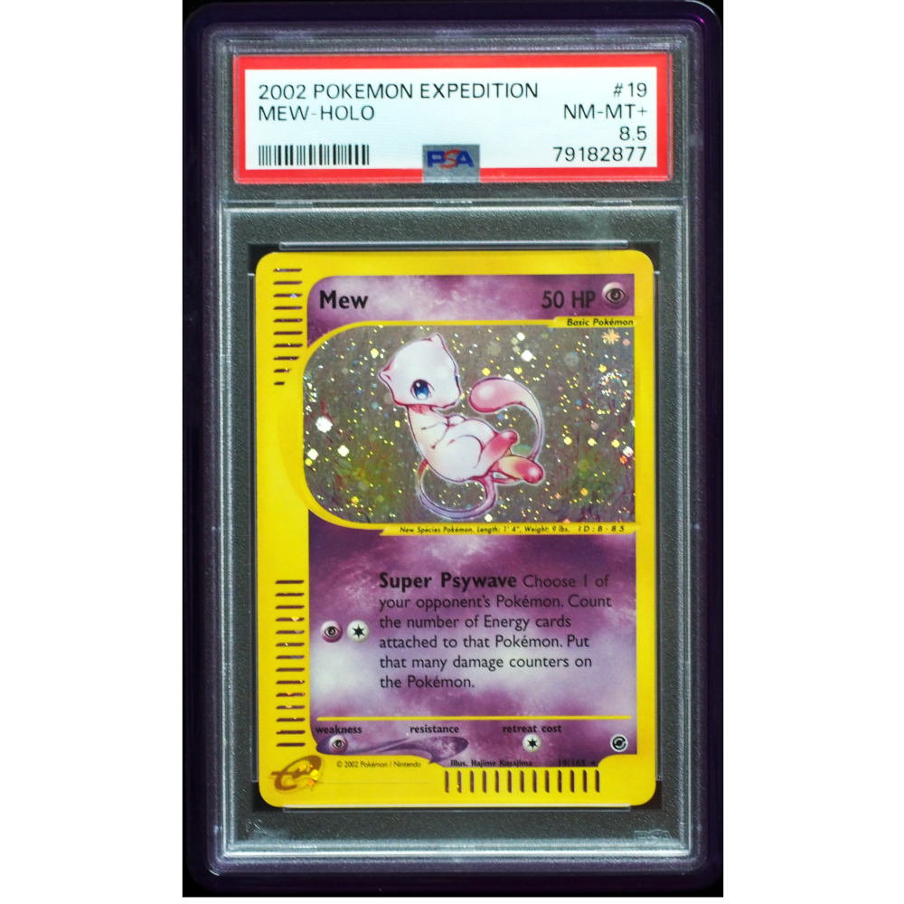 2002 Pokémon Mew #19 Expedition Base Set Holo with Swirl PSA 8.5