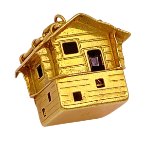 Moving Chalet Charm 18K Gold Enamel