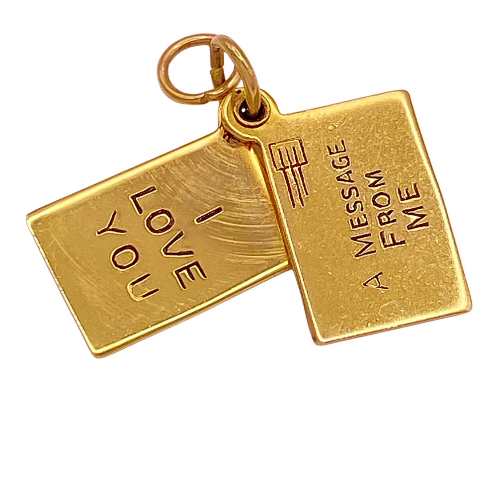 Moving Vintage Sentimental Charm Letter/Message 14K Gold circa 1940’s, I Love You