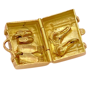 Moving Vintage Suitcase charm 14K Gold Open