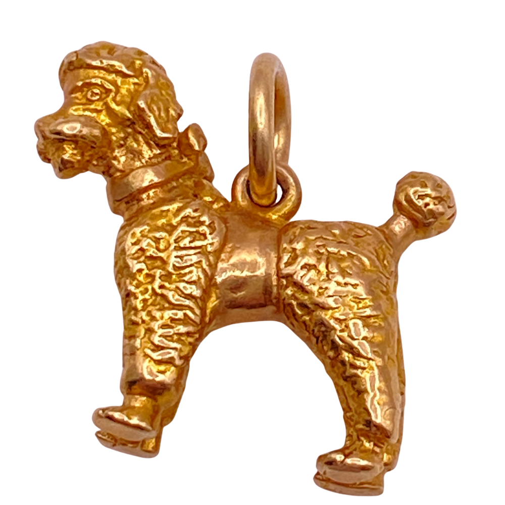 Vintage Poodle Dog Vintage Charm Solid 14K Gold Three-Dimensional