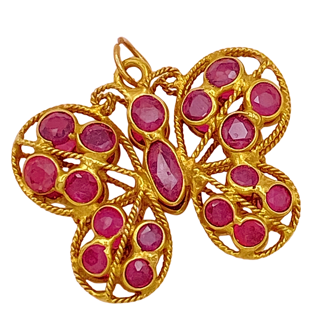Reversible Butterfly Charm Ruby 1.11 Carat TW 18K Gold