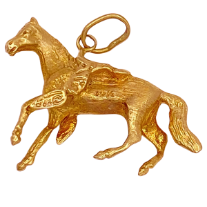 Saddled Horse Charm Pendant 14K Gold
