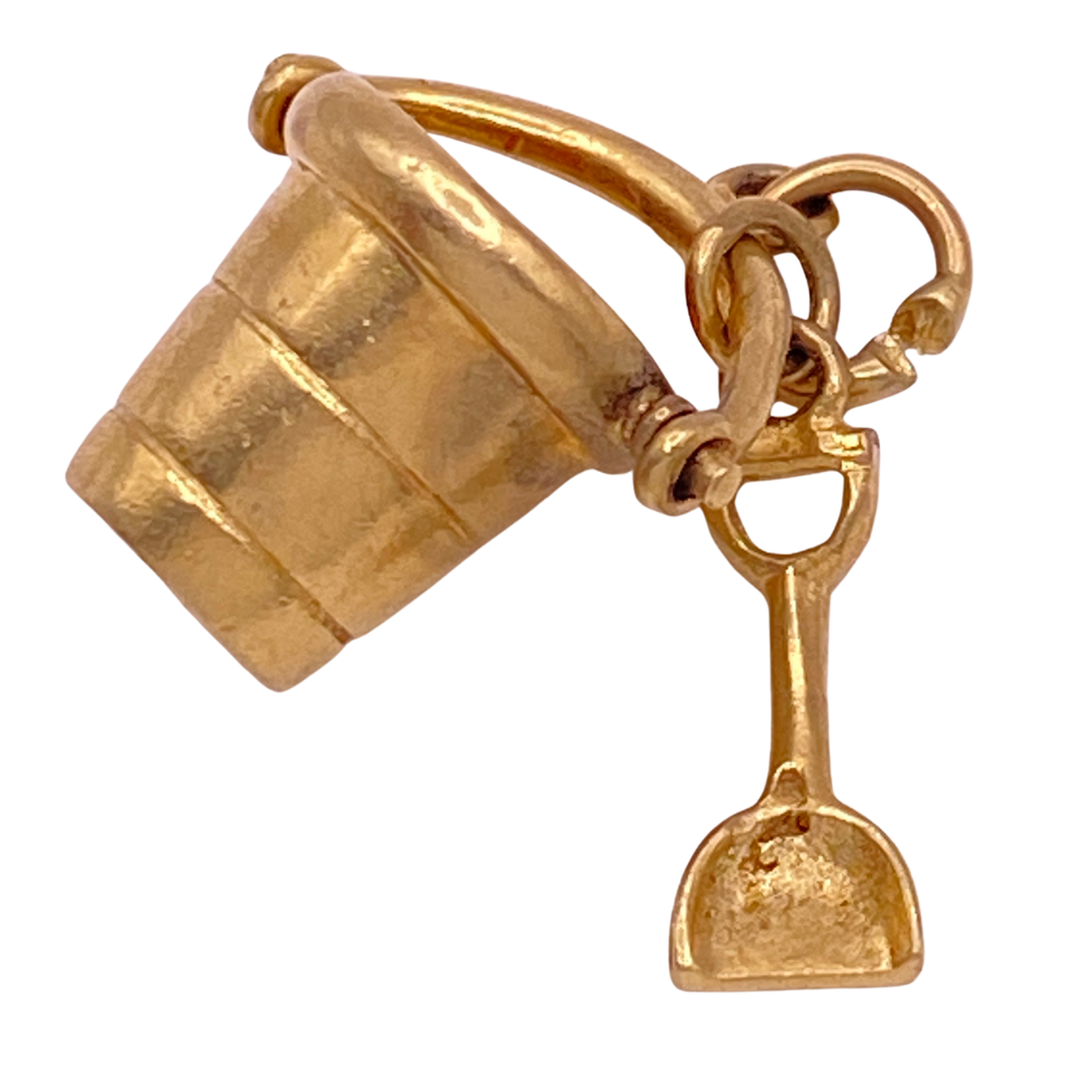 Beach Sand Bucket and Shovel Articulated Charm Set 14K Gold
