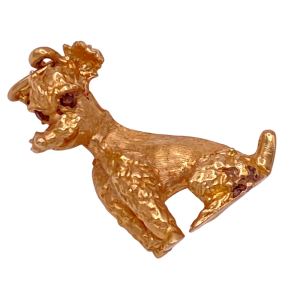 Sitting Poodle Dog Charm 14K Gold Citrine