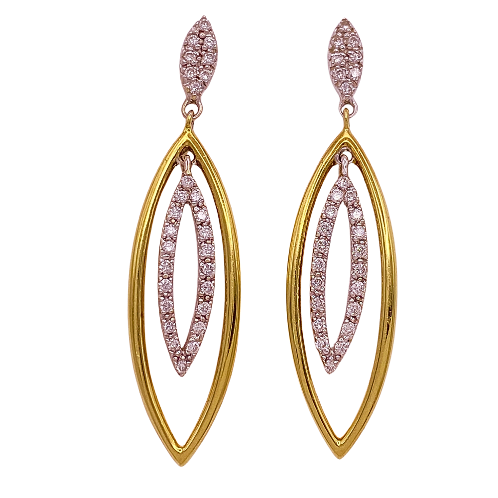 Diamond and 18K Two-Tone Gold Open Marquise Dangle Earrings Sonia B