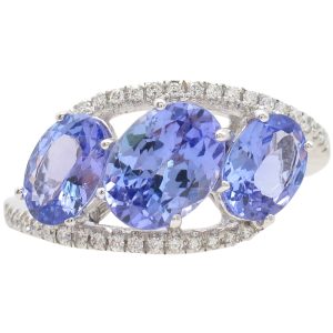 Tanzanite Three-Stone Ring 14K White Gold front