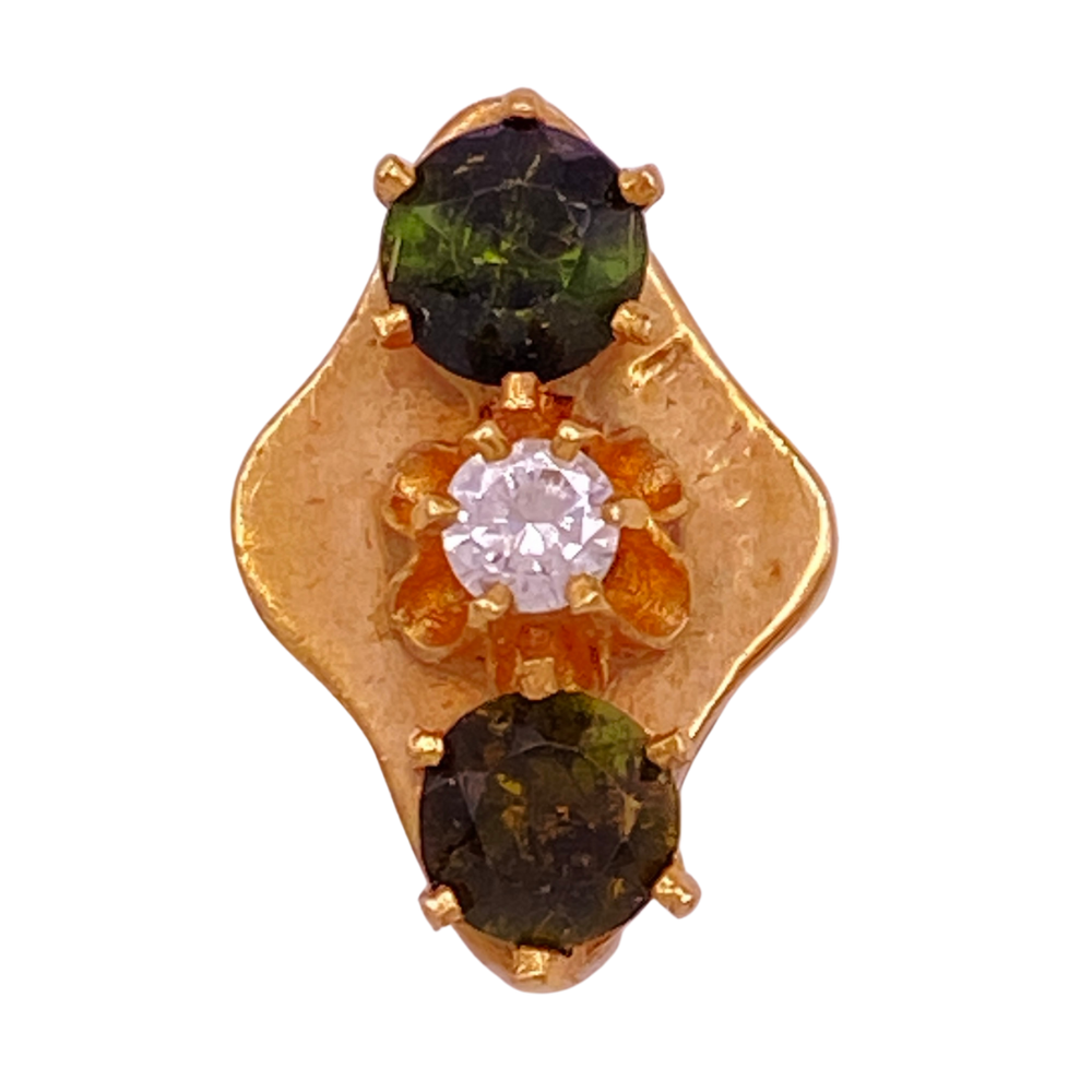 Victorian Revival Green Tourmaline and Diamond Slide Charm 14K Gold .92 Ct TGW