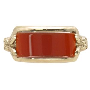 Vintage Carnelian Ring with Flower Accents in 10K Yellow Gold
