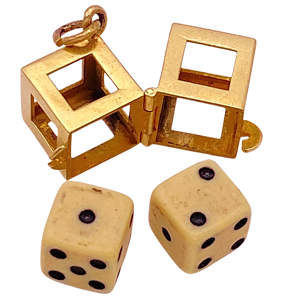 Vintage Moving Boxed Dice Charm 14K Gold circa 1940’s Walter Lampl