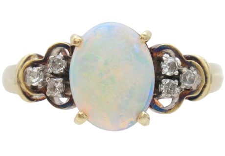 Vintage Opal Ring with Diamond Accents in 14K Gold front