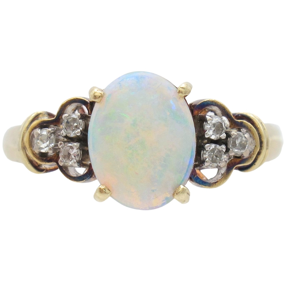 Vintage Opal Ring with Diamond Accents in 14K Gold