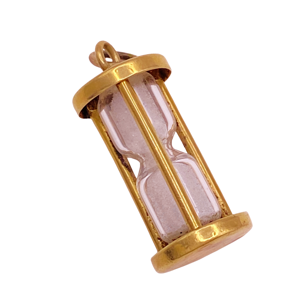 Working Hourglass Vintage Charm 14K Gold Three-Dimensional
