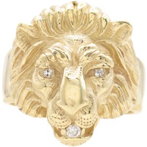 0.05ctw Diamond Lion's Head Ring 14K Yellow Gold front