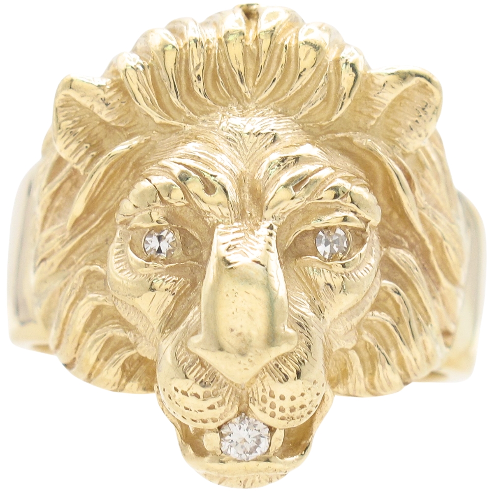 0.05ctw Diamond Lion’s Head Ring 14K Yellow Gold