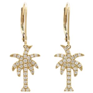 0.22ctw Diamond Palm Tree Dangle Earrings 14K Gold front