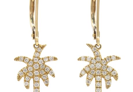 0.22ctw Diamond Palm Tree Dangle Earrings 14K Gold front