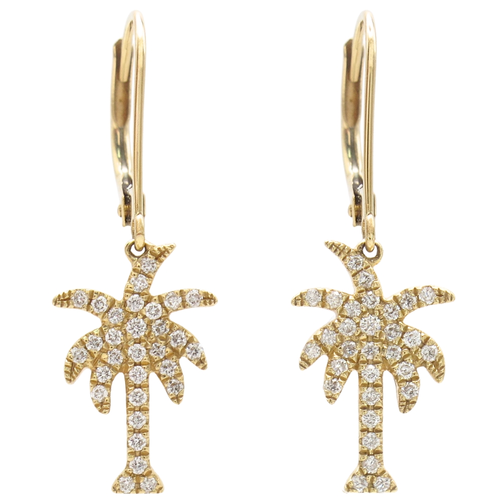0.22ctw Diamond Palm Tree Dangle Earrings 14K Gold