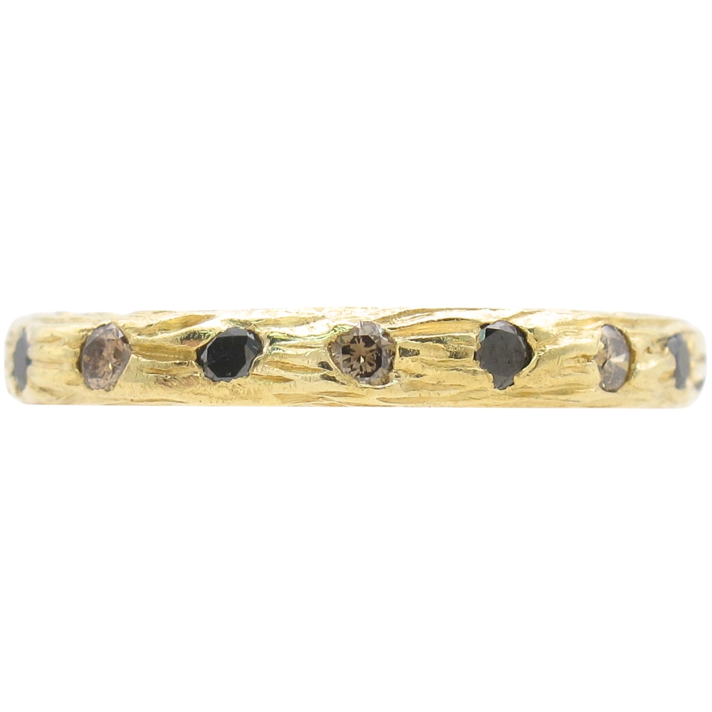 0.24ctw Black & Brown Diamond Textured Band Ring 18K Gold