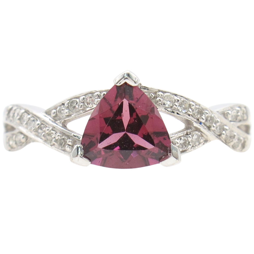 1.02ctw Trillion Rhodolite Garnet Ring 10K White Gold