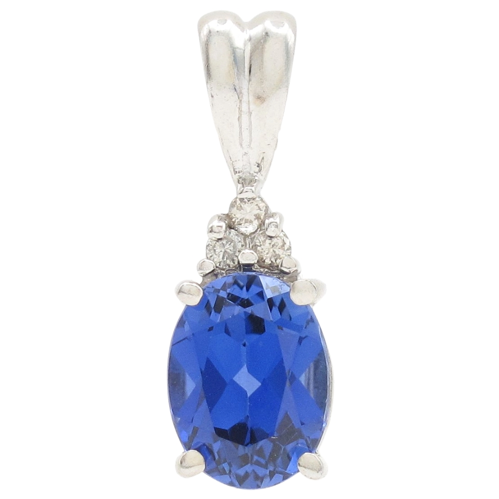 1.52ctw Lab Blue Sapphire Pendant 14K White Gold