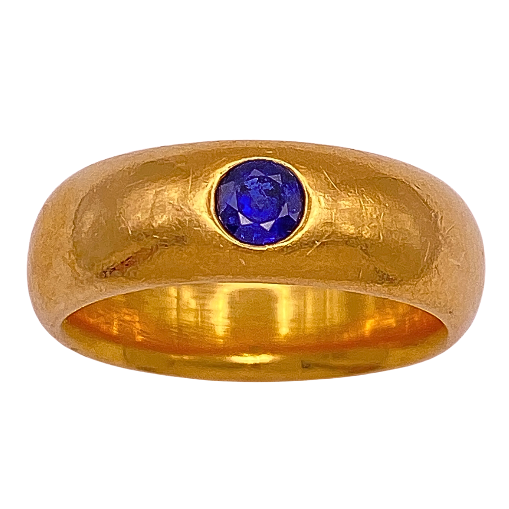Vintage Band Ring 22K Gold Sapphire Solitaire .30 Carat, 12.2 Grams Size 6.5