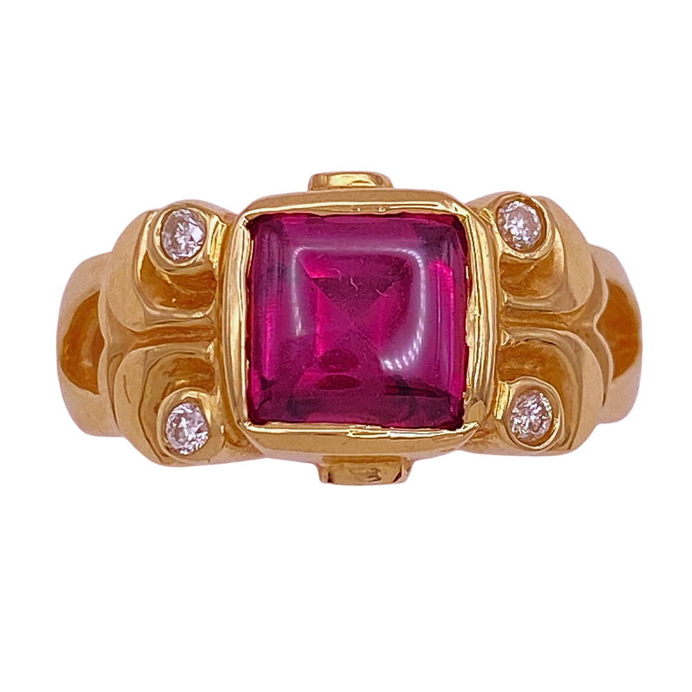 Artisan Vintage Ring Pink Tourmaline and Diamond 1.26 Carat TGW 14K Gold
