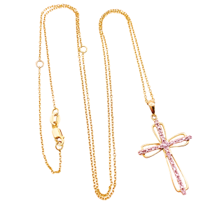 Diamond Accent Cross Necklace 14K Gold