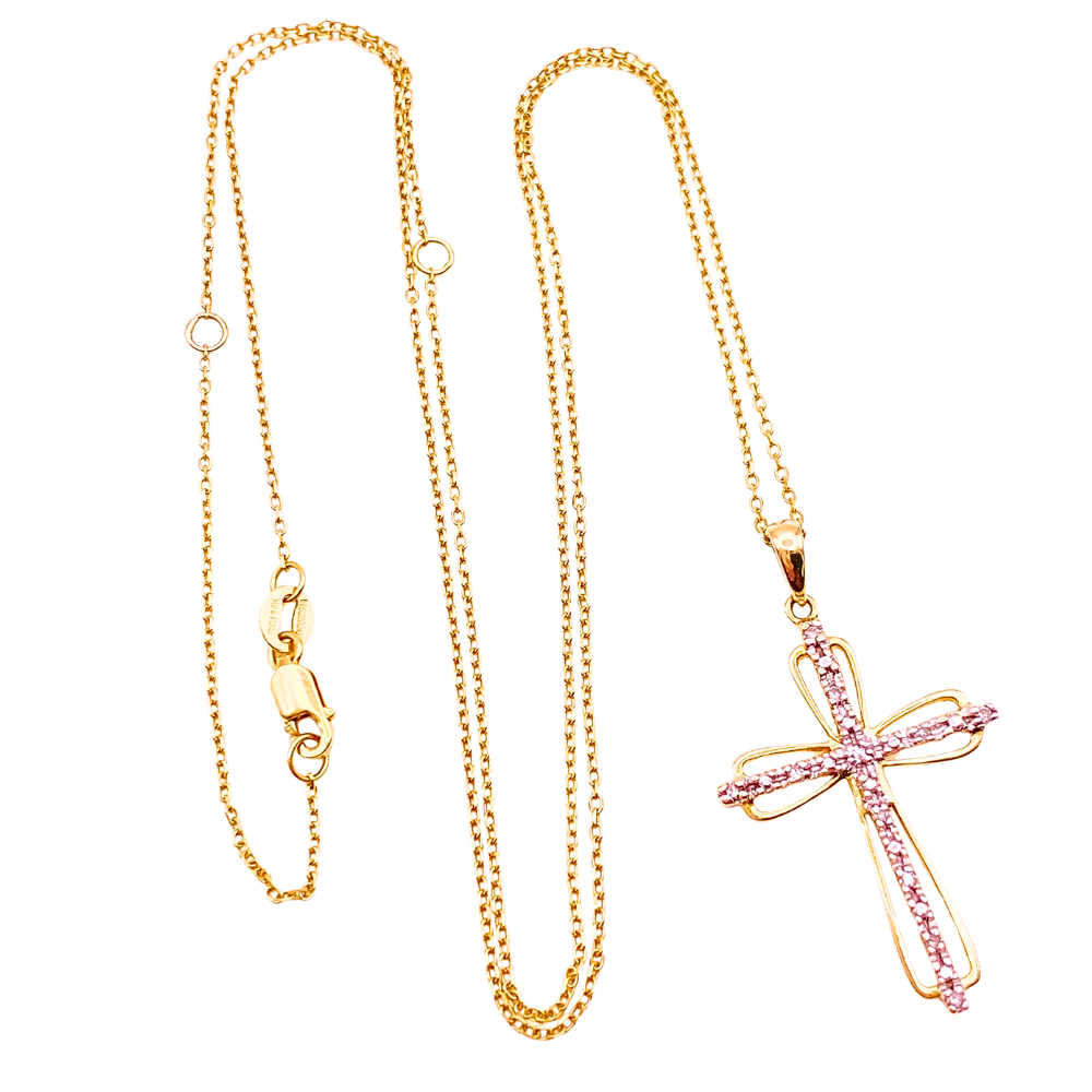 Diamond Cross Pendant Necklace 14K Two-Tone Gold .10 Carat TW 16-20″ Adjustable Length