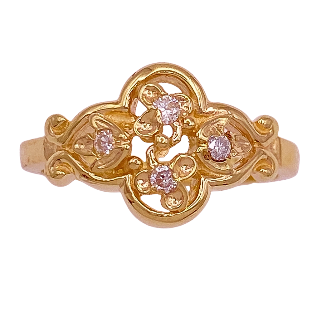 Diamond Accent Quatrefoil Flower Detail Ring 14K Gold .12 Carat TW