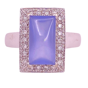 Diamond Halo Chalcedony Ring 14KWG